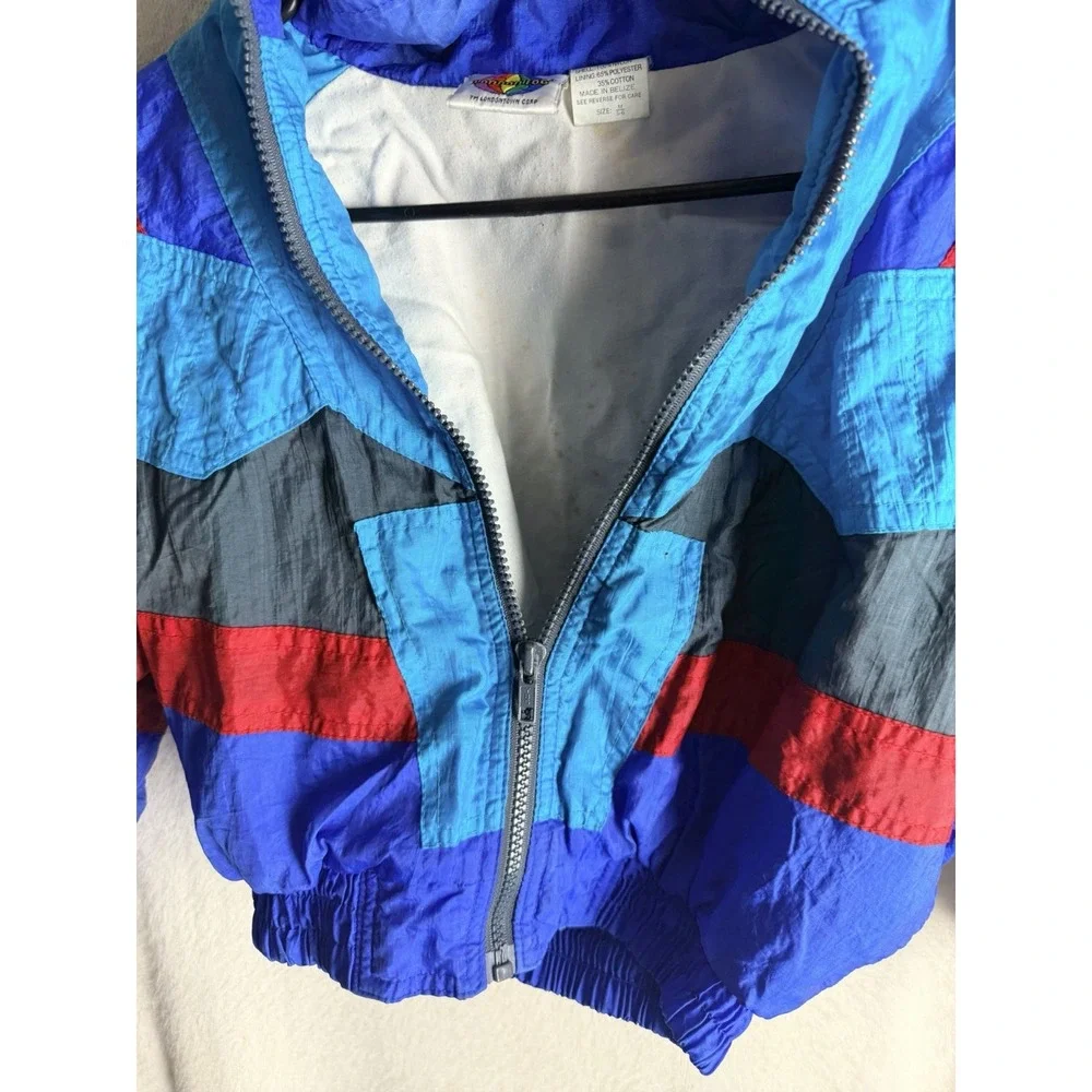 Vintage London Fog Jacket Kids M 5-6 Colorblock Windbreaker 90s Blue Red Retro